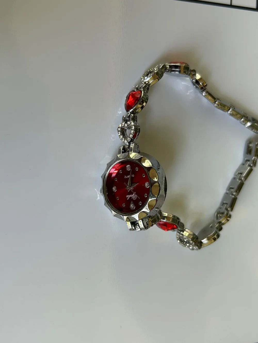 Women's Red Crystal Accent Bracelet Watch